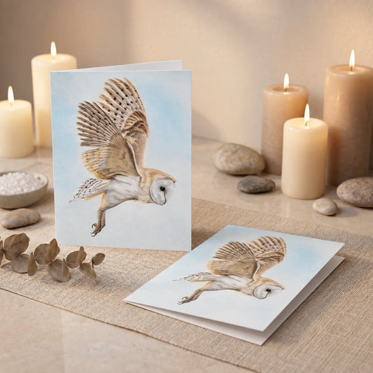 Barn Owl in Flight Greetings Card, pack of 10, A6 cards