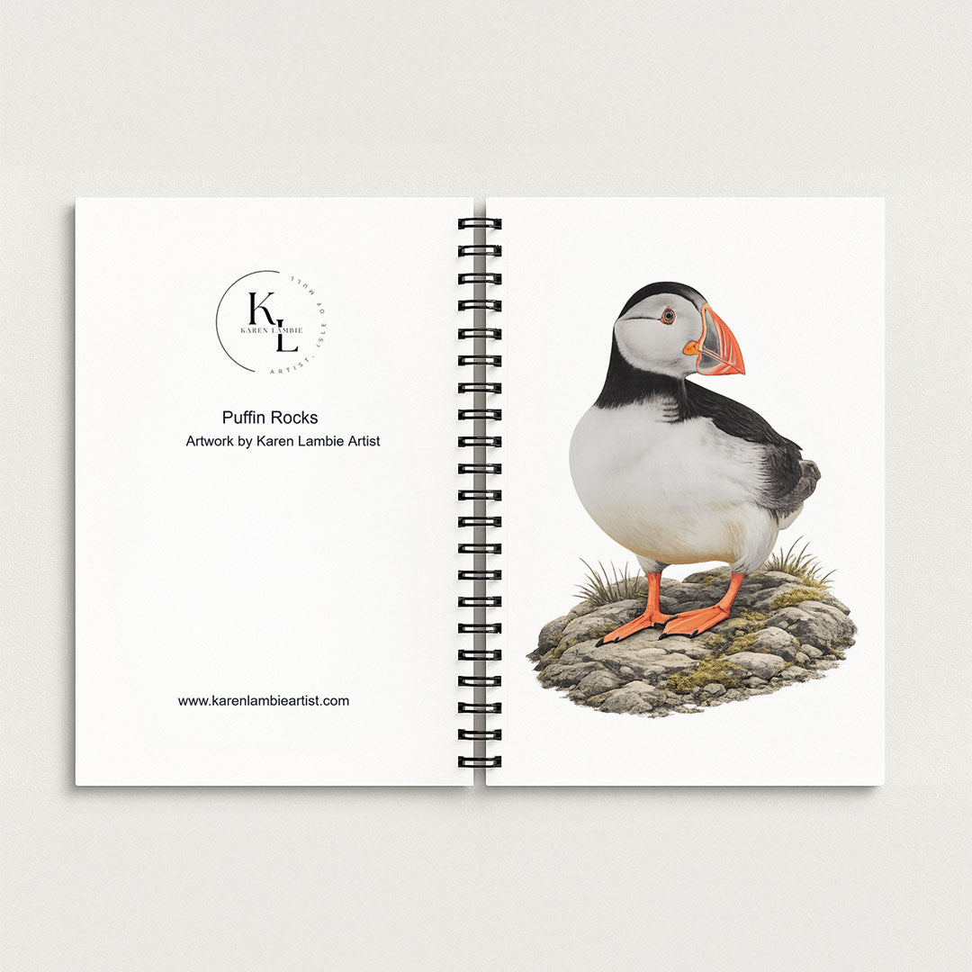 Spiral Notebook A5 - Sweet puffin character art with playful expression on spiral-bound notebook