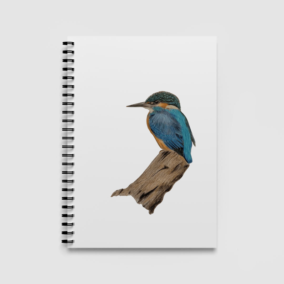 Spiral Notebook A5 - Close-up kingfisher design with striking jewel tones and fine line work