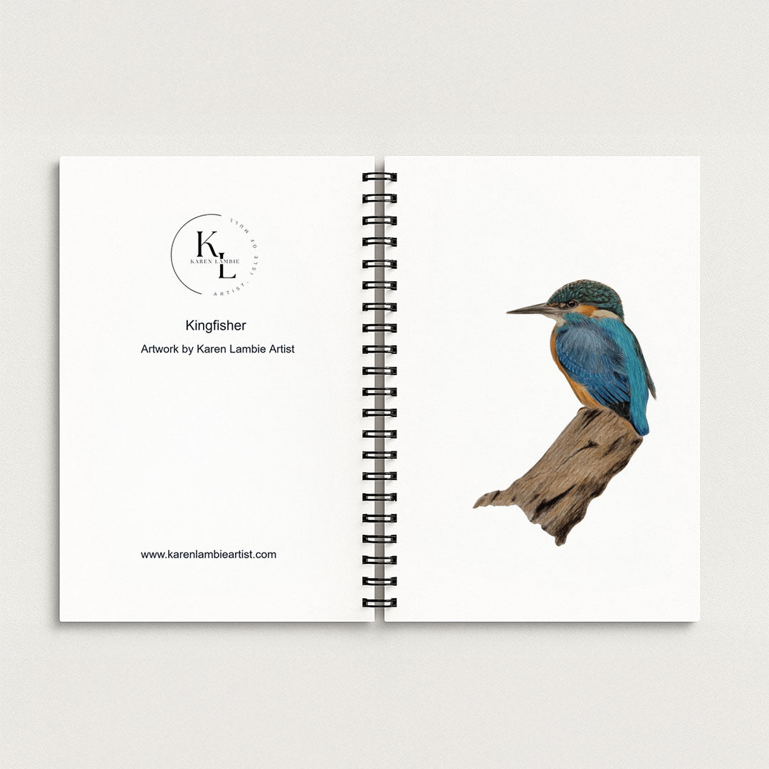 Spiral Notebook A5 - Kingfisher bird artwork with minimalist aesthetic and nature inspired colors