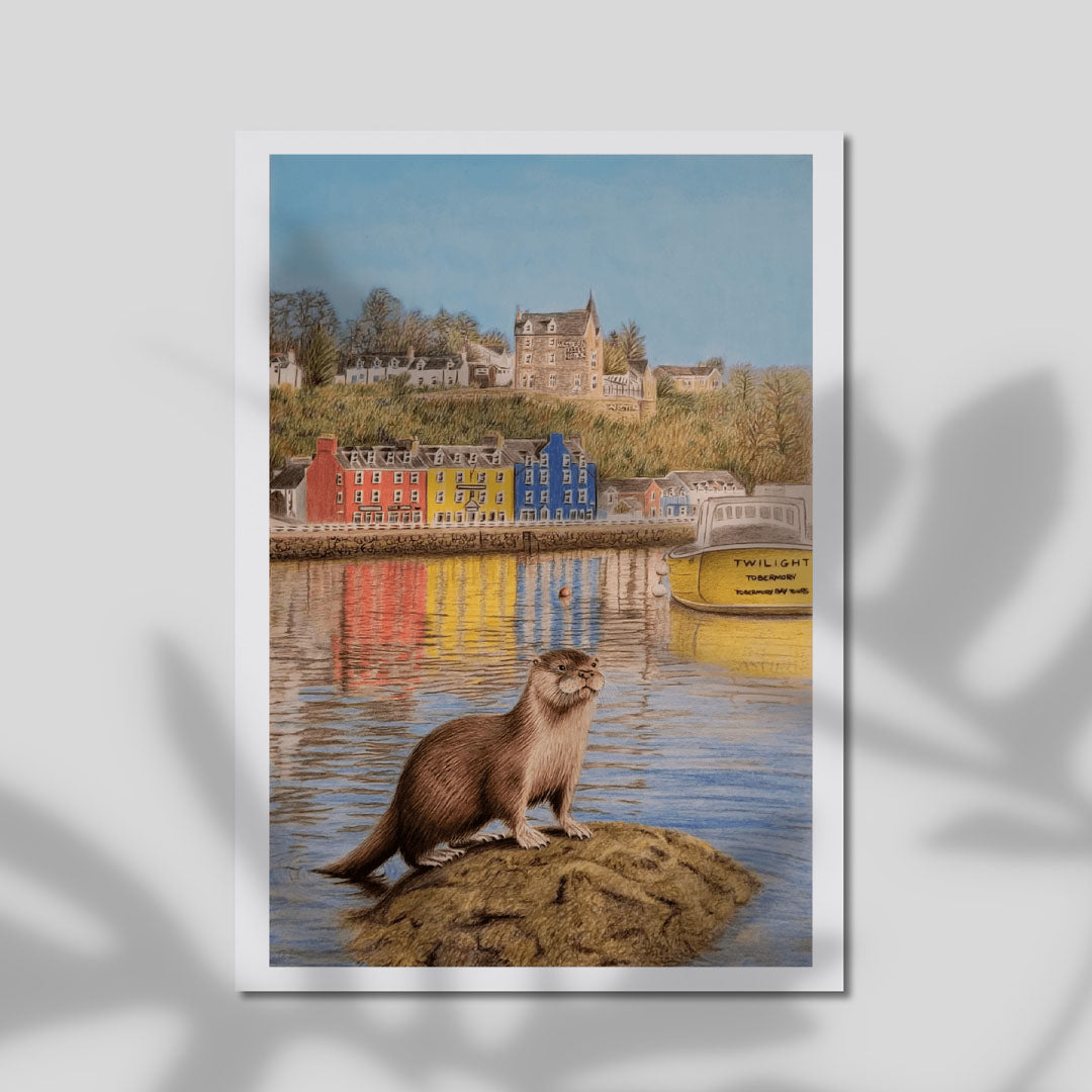 Premium Smooth Cotton Rag A4 - Charming Tobermory otter illustration with detailed fur texture and natural habitat details printed on fine art paper