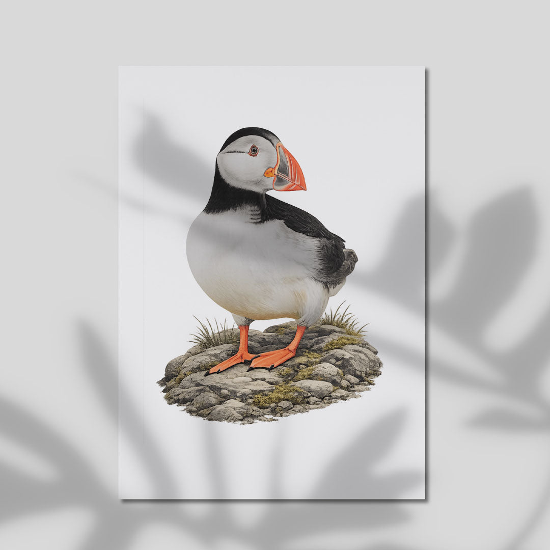 Fine Art Print A4 Smooth Cotton Rag - Realistic puffin artwork on textured cotton rag paper showing fine detail
