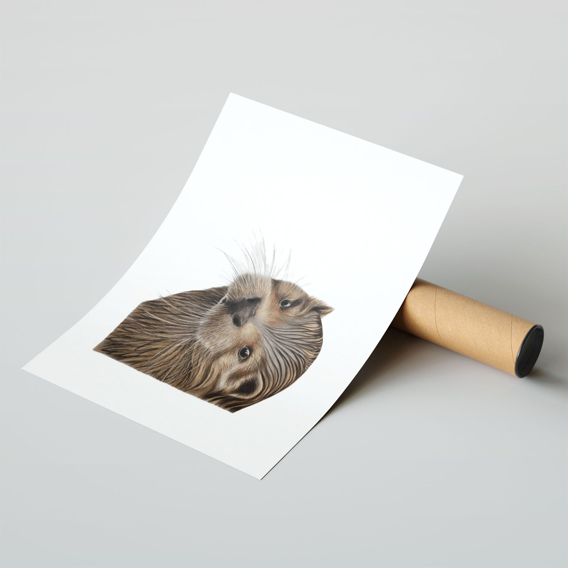 Otter Fine Art A4 Print 315gsm - Artistic otter portrait featuring soft earth tones and flowing composition on premium cotton rag paper displayed framed on white wall