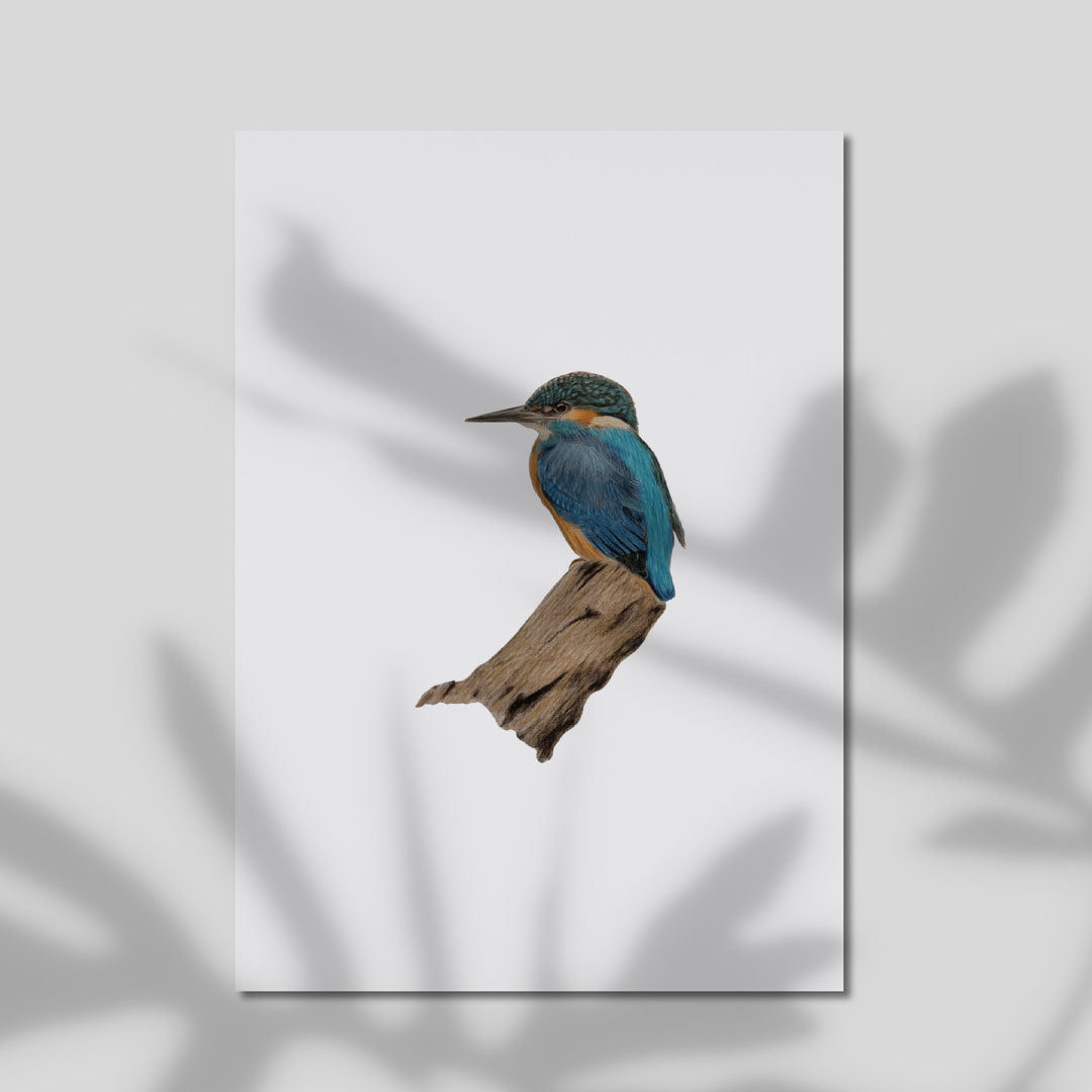 Fine Art Print A4 Smooth Cotton Rag - Elegant kingfisher perched on a branch with nature-inspired background in rich earth tones