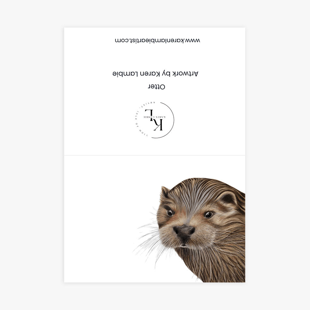 A6 Folded Greetings Card - Close-up of adorable otter's face rendered in naturalistic pencil style with fine fur detail and gentle expression