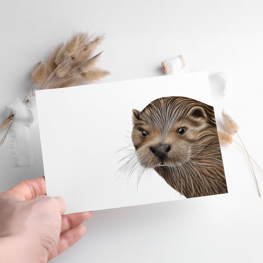 A6 Folded Greetings Card 10 Pack - Realistic otter portrait with warm brown fur and detailed facial features on white background