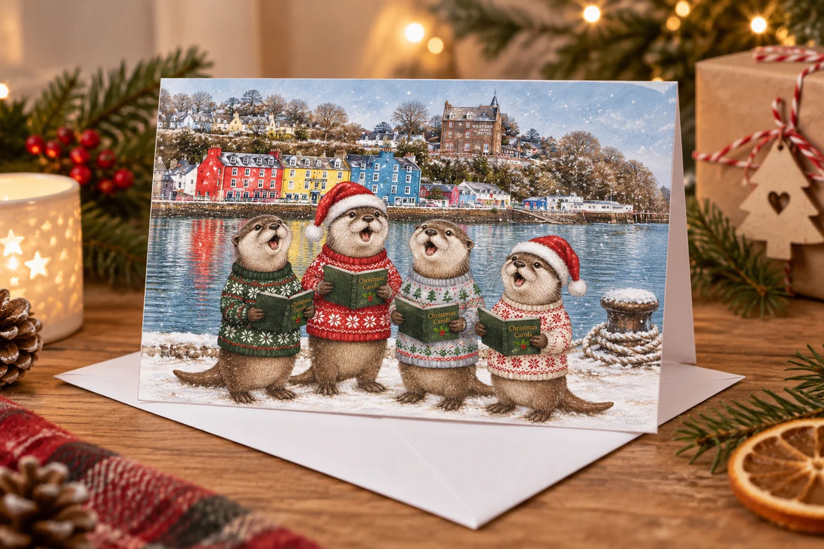 Christmas Card, Tobermory Otters, single A6 card