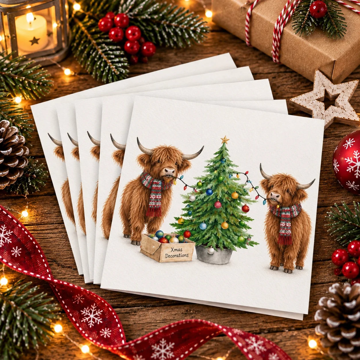 Moo-ry Christmas Card, pack of 10 cards, 6 x 6 cards