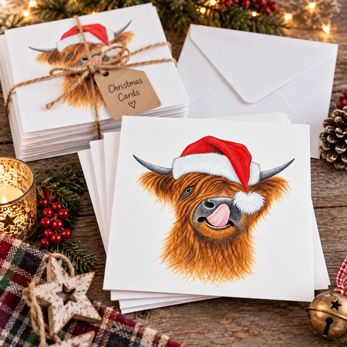 Santa Coo Christmas Card, pack of 10, 6 x 6 cards
