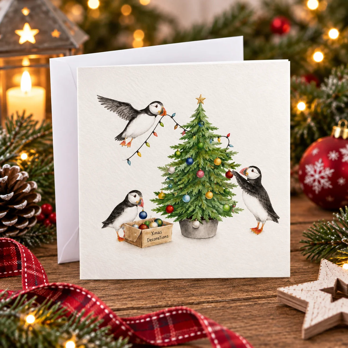 Puffin Around at Christmas Card, single card 6x6